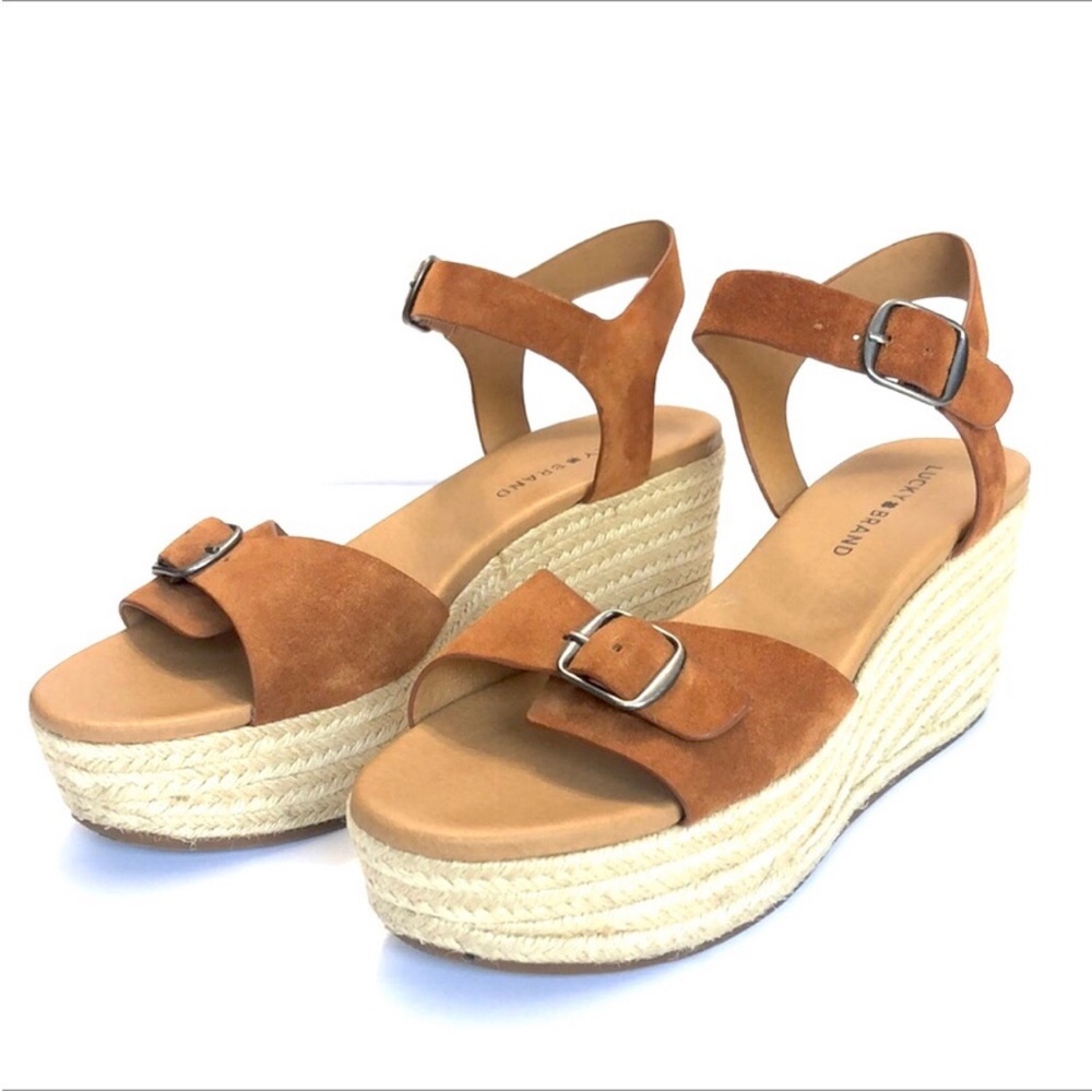Lucky Brand-Navaeh Cognac Leather Platform Espadrilles size 9.5